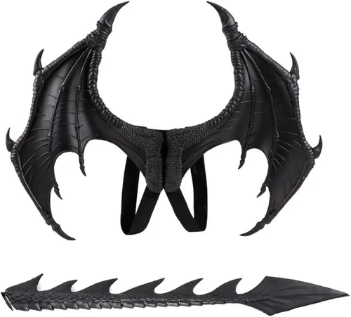 Vista 3 de Anntool Disfraz de dragón para niños y niñas, 3 piezas, máscara de dragón, alas y cola, disfraz de dinosaurio de Halloween, accesorios de cosplay