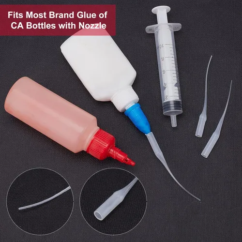 Vista 6 de PH PandaHall Puntas de pegamento, 100 piezas de pegamento de plástico micro puntas extensor blanco aplicador de precisión para modelo de botella