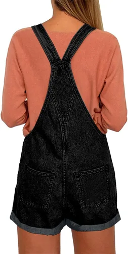 Vista 2 de Utyful - Pantalones cortos con pechera ajustables para mujer, en mezclilla, enrollables