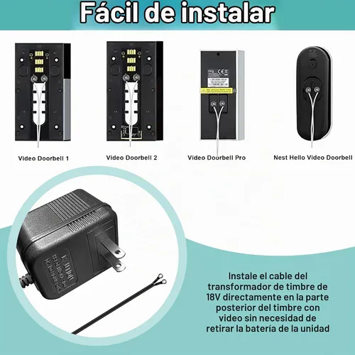 Vista 6 de Transformador de timbre 18V500mA para timbre de video Ring (16.4 pies, negro) Adaptador de corriente para timbre de video compatible con timbre