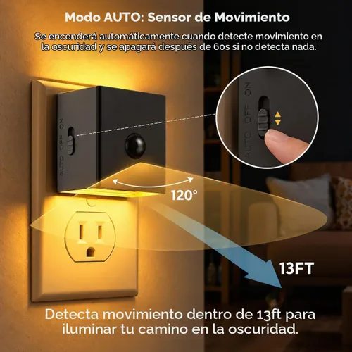 Vista 5 de L LOHAS LED Luz nocturna enchufable con sensor de movimiento y sensor de Negro