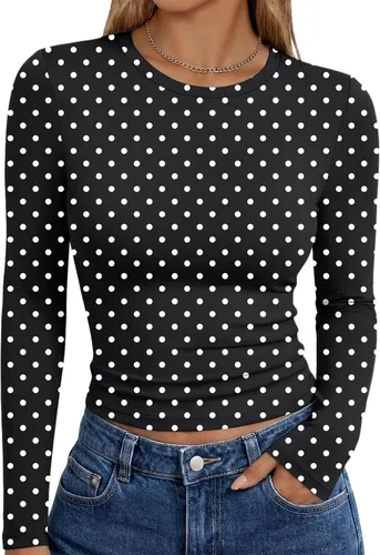 Vista 47 de Trendy Queen Camisetas de manga larga para mujer, camisetas básicas de Verde militar