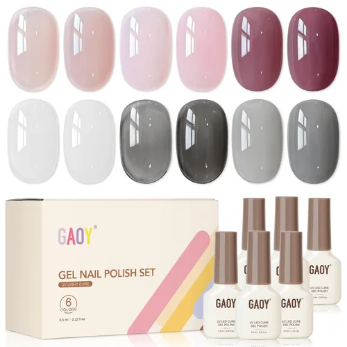 Vista 17 de GAOY Berry Collection - Esmalte de uñas en gel, color rosa intenso, borgoña, rojo, cereza y magenta, kit de esmalte de uñas para manicura de salón