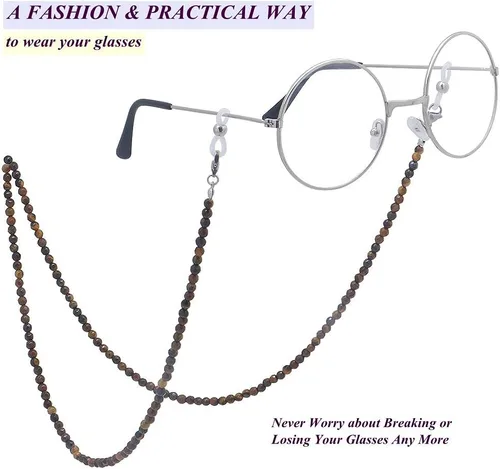 Vista 2 de KAI Top Cadena de lentes de sol de moda con cuentas de piedra natural, cadena con cordón para máscara facial para mujer
