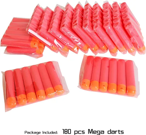 Vista 6 de Mega Dart - Paquete de repuesto de 180 piezas compatibles con pistolas Nerf N-Strike Mega Series, color rojo