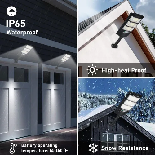 Vista 4 de Paquete de 2 luces solares para exteriores, 144 LED de 6500 K del anochecer al amanecer, luz de calle alimentada por energía solar IP65 impermeable