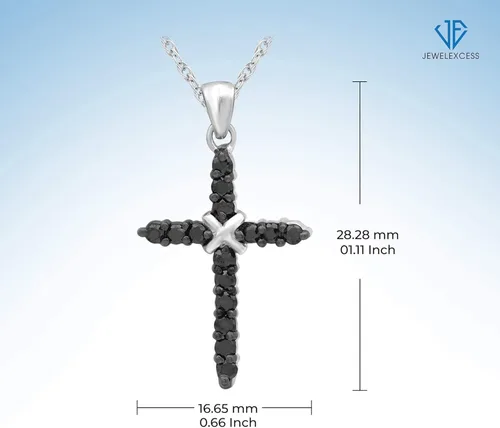 Vista 5 de JEWELEXCESS Collar con colgante de cruz de diamante de CTW de plata de ley para mujer, diamantes negros + cadena de cuerda de 18 pulgadas incluida