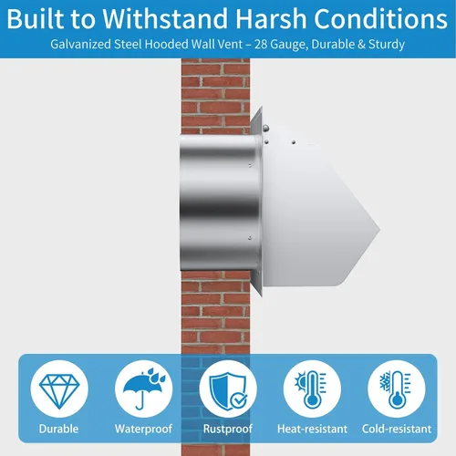 Vista 3 de Cubierta de ventilación de pared de 4 pulgadas con pantalla y amortiguador, cubierta de ventilación de escape de acero inoxidable resistente, tubo