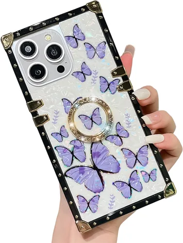 Vista 65 de Funda Rectangular de Lujo Femenina Compatible con iPhone 16 Pro Max Diseñada con Soporte de Anillo de Diamante con Función de Atril