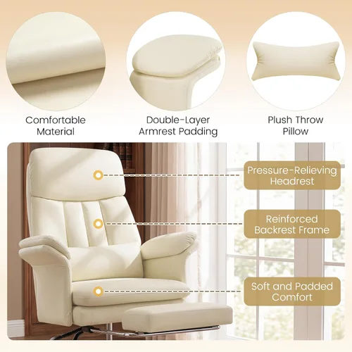 Vista 6 de Silla de oficina en casa con reposapiés, 400 libras, silla de escritorio con respaldo alto con soporte lumbar, reposabrazos suaves, sillas de Beige