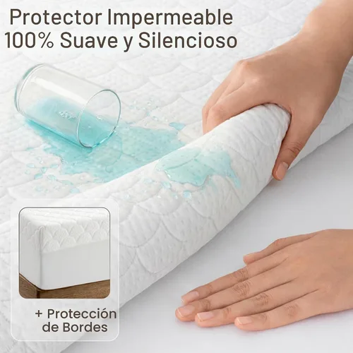 Vista 2 de Protector de colchón impermeable ultrasuave tamaño individual, bolsillo profundo de 6 a 21 pulgadas con protección de borde a prueba de fugas