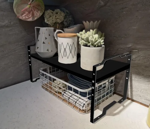 Vista 2 de Jojocross Estante expandible para organizador de gabinete, estante de especias apilable ajustable en la cocina y el baño, para mostrador, despensa