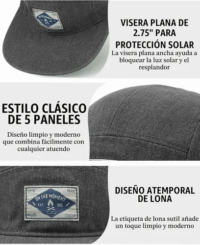 Vista 3 de CLAPE Gorra Snapback de 5 paneles para hombre, de algodón lavado, estilo 5p02-lavado Negro