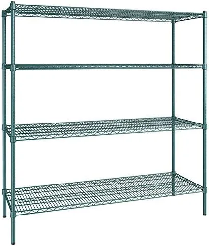 Vista 276 de Kit de 4 estantes de epoxi verde NSF de 21 x 72 pulgadas con postes de 86 pulgadas, estantería de almacenamiento resistente, kit de estantería
