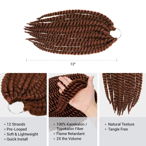 Vista 3 de Trenzas de ganchillo de pelo sintético auténtico doble Jumbo Senegalese Twist 12" (30) [AU-THEN-TIC Senegalese Twist] (12") - Natural Texture &