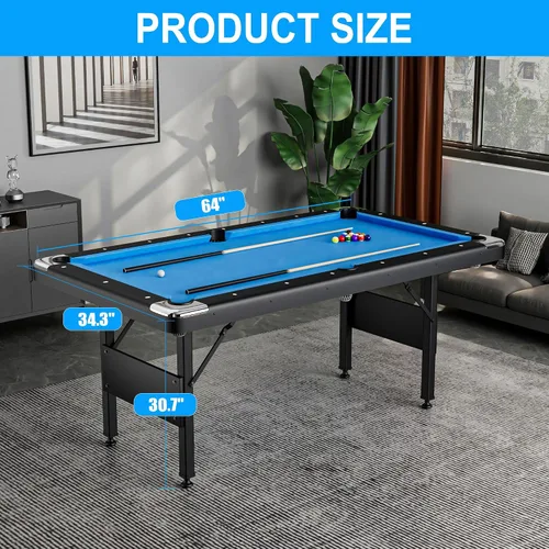 Vista 6 de Mesa de billar 3 en 1, mesa de billar plegable de 65.75 pulgadas con mesa de ping pong y parte superior de comedor, mesa de juego múltiple incluye