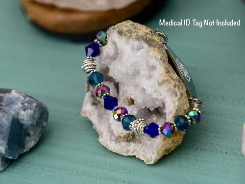 Vista 8 de Pulsera elástica de alerta médica, pulsera de identificación médica de repuesto intercambiable, etiqueta de identificación no incluida, cristales