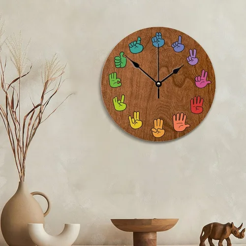 Vista 4 de ASL - Reloj de pared de grano de madera de 10 pulgadas, reloj de pared de arco iris, funciona con pilas, sin tictac, reloj de madera vintage