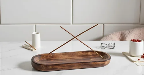 Vista 3 de Soporte para incienso, quemador de incienso/colector de cenizas, bandeja de incienso de madera hecha a mano para el hogar, meditación y yoga, gran