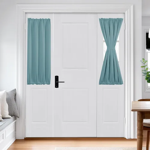 Vista 20 de Deconovo Cortinas opacas para puerta, bolsillo para cortinero y cortinas de bloqueo con aislamiento térmico para dormitorio, 137.16 x 189.2 cm, azul