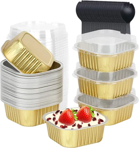 Vista 12 de LNYZQUS Moldes para Mini Pasteles de Cupcake de 5 oz con Tapas, Paquete de 40, Moldes de Papel de Aluminio para Cupcakes, Moldes para Hornear