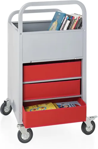 Vista 3 de Carrito de Utillity de exhibición y almacenamiento rodante, camión de medios de metal con ruedas, contenedores de tela de 3 estantes, suministros