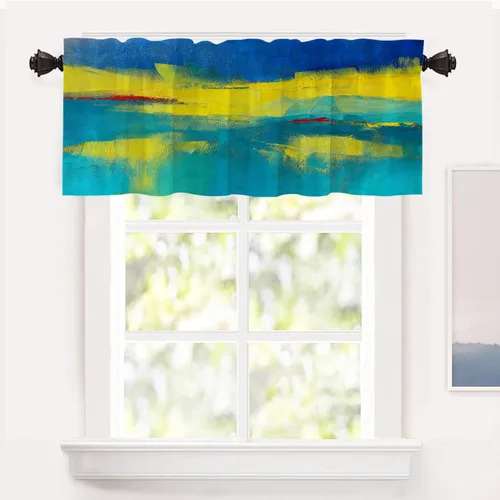 Vista 35 de Shrahala Beige and Orange Abstract Art Brushstrokes Blackout Curtain Tiers, Abstract Oil Paint Kitchen Valance Light Blocking Tier Drapes with Rod