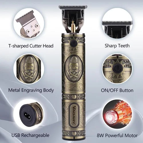Vista 5 de VAGARY Cortapelos eléctrico profesional para hombres, recortadora de pelo de barba con cuchilla en T, cortadora de pelo eléctrica inalámbrica