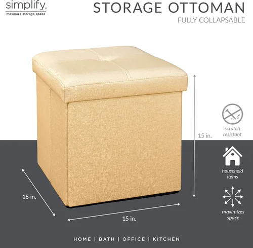Vista 3 de Simplify Cubo otomano plegable de piel sintética (F-0646-MET-GOLD)