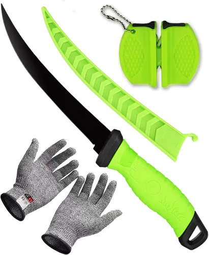 Vista 12 de Juego de 2 cuchillos de filete, cuchillos de filete de acero inoxidable de 5 y 7 pulgadas para pescado, equipo de pesca, juego de herramientas de 2