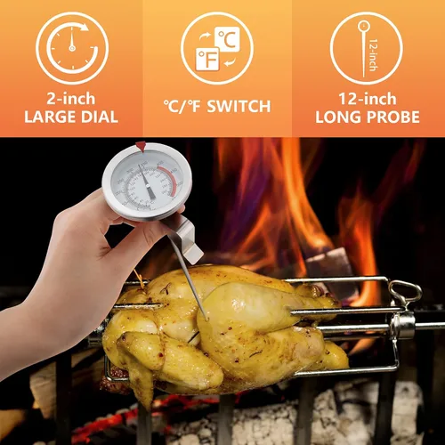 Vista 2 de Termómetro de carne de 12 pulgadas para cocinar de lectura instantánea, tallo largo, impermeable, termómetro de cocina de acero inoxidable