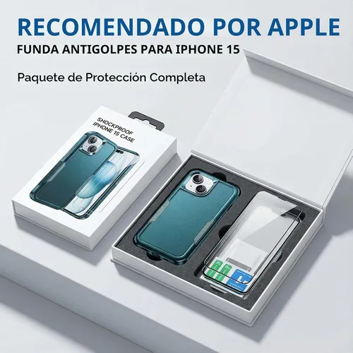 Vista 2 de Funda a prueba de golpes para iPhone 15, [protección contra caídas de grado militar de 15 pies], con 2 protectores de pantalla de vidrio templado