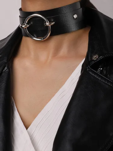 Vista 2 de Sacina Gargantilla gótica punk, gargantilla de piel sintética, regalo de joyería de Año Nuevo para mujeres y hombres