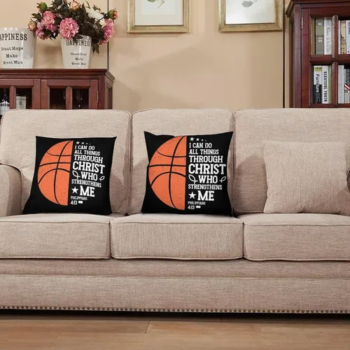 Vista 5 de Juego de 2 fundas de almohada de baloncesto para niños y adolescentes, funda de cojín con estampado de temática deportiva para sofá, sala de estar