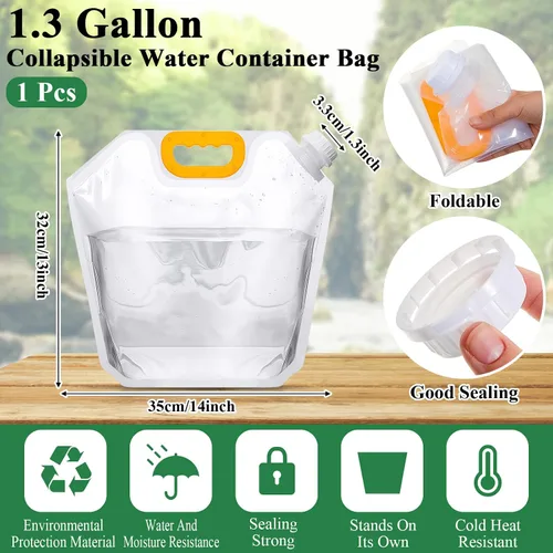 Vista 2 de Tessco for you 1.3 Gallon Collapsible Water Storage Bag Water Container Emergency Jug Plastic Storage Pouch Freezable Carrier Tank Foldable Bottle