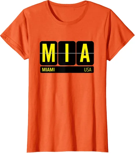 Vista 19 de MIA Miami Florida USA Travel Souvenir Yellow Text Camiseta, Blanco