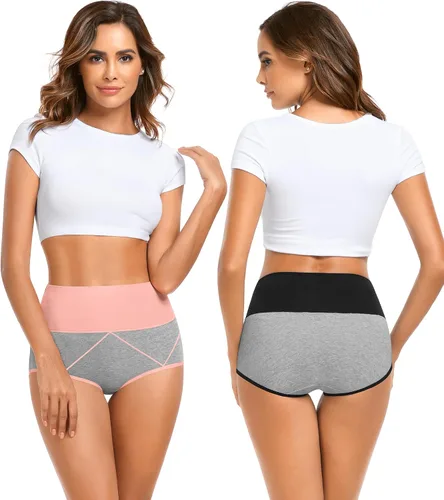 Vista 3 de MISSWHO Ropa interior de algodón de cintura alta para mujer, cobertura completa, suave, de doble capa, con banda en la cintura