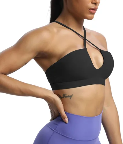 Vista 7 de Aoxjox Brasier deportivo de entrenamiento para mujer, Jamie Deep V Fitness sin espalda acolchado para entrenamiento, gimnasio, yoga