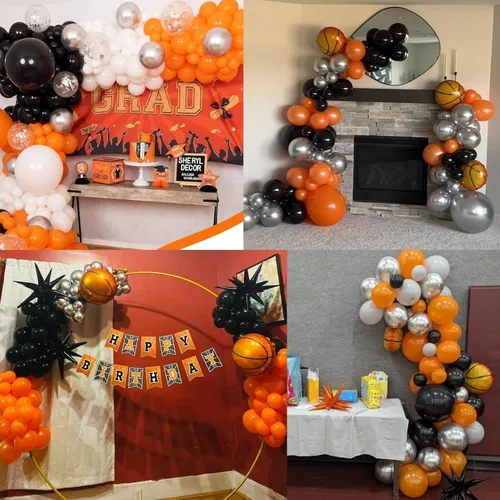 Vista 8 de Globos Negros y Naranjas de 12 Pulgadas, Globos de Confeti Negro Naranja Plateado, Globos de Halloween Trick or Treat para Niños y Hombres