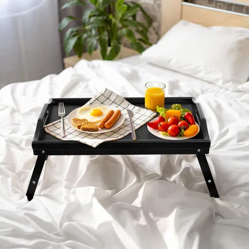Vista 6 de Mayyol Bandeja de Desayuno para Comer en la Cama - Mesa de Comida Elevada con Altura Ajustable - Bandeja de Servir de Bambú para Regazo/Sofá