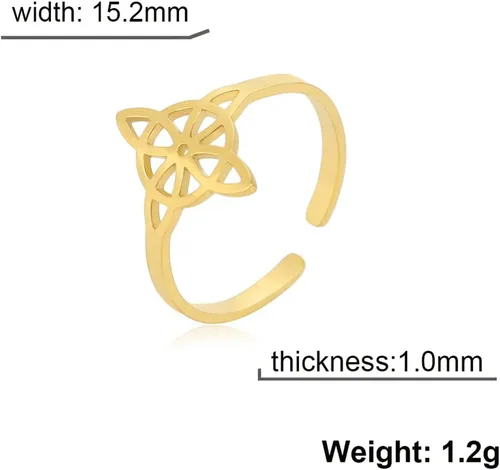 Vista 14 de UNIFT Anillo de nudo de bruja para mujer, de acero inoxidable, estilo geométrico, elegante, elegante, irlandés, nudo celta, ajustable, anillo