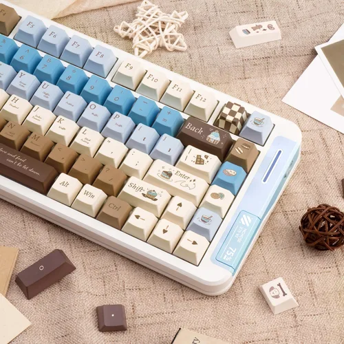 Vista 4 de 130 Keycaps PBT Tema Chocolate Sal Marina Keycaps Lindas Perfil Cherry Sublimación por Tinte Juego de Teclas Personalizadas para Interruptores