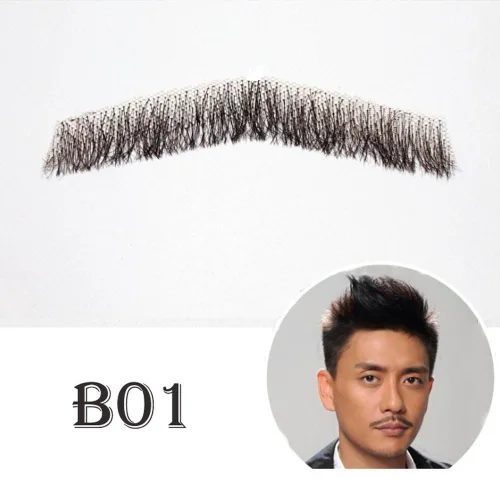 Vista 4 de Bigote falso realista para hombres, pelo facial de barba falsa, maquillaje de barba falsa de encaje para adultos, barba falsa para hombres, barba