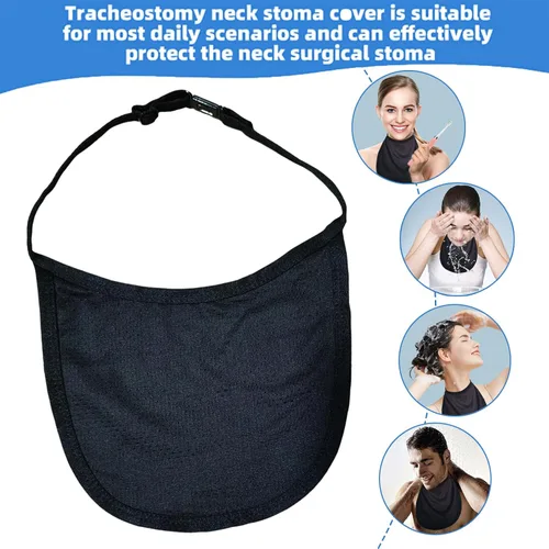 Vista 2 de Protector de tráquea ajustable para el cuello, a prueba de polvo, 2 unidades Con correa ajustable para el estoma del cuello, cuidado transpirable