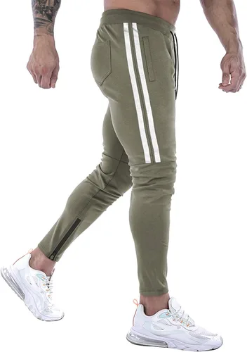 Vista 4 de DIOTSR Pantalones deportivos de entrenamiento para hombre, pantalones de correr ajustados para hombre, pantalones deportivos de gimnasio a rayas