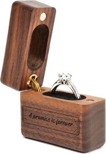 Vista 2 de Yookin Caja de anillo de madera portátil, caja de anillo de madera, compromiso, propuestas, ceremonia de boda, caja de anillo de exhibición