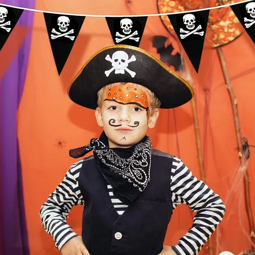 Vista 6 de MARFOREVER Bandera de Banderín Pirata de 100 Pies, 48 Piezas de Banderas de Banderín Triangular Pirata, Decoraciones de Fiesta de Cumpleaños