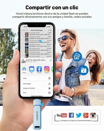Vista 4 de Unidad flash de 256 GB con certificación MFi para iPhone Photo Stick, memoria USB iPhone para fotos y videos, almacenamiento externo de alta Azul