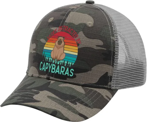 Vista 2 de Gorra de béisbol fácil de distraer con Capybaras, gorra de béisbol vintage para hombre