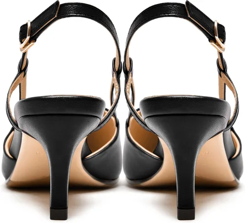 Vista 4 de Zapatos de tacón bajo con hebilla de cuero mate para mujer, con puntera puntiaguda, de 2 pulgadas